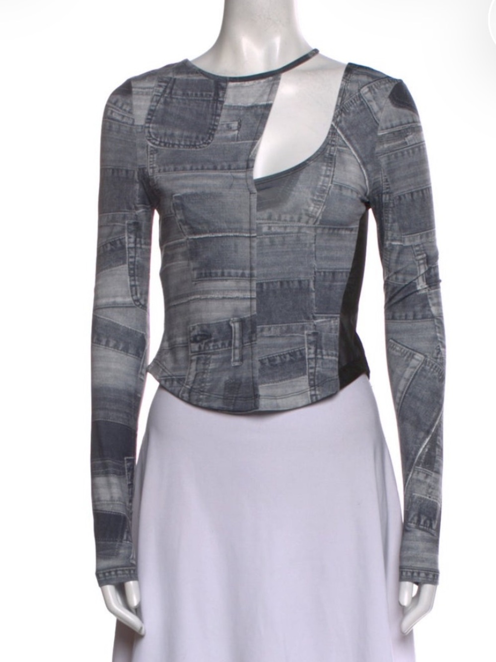 Andersson Bell Long Sleeve Gray Patchwork Cutout Top